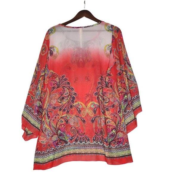 Uncle Frank Bell‎ Sleeve Tunic Top Size Med Paisley Coral Color - Picture 2 of 7